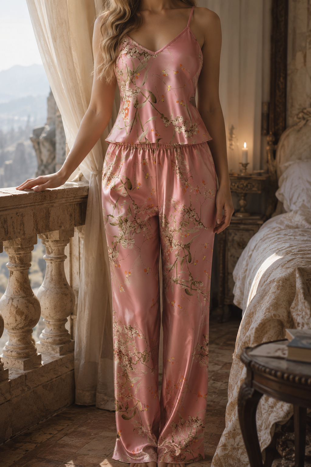 Elain Archeron Floral Satin Pajama Set