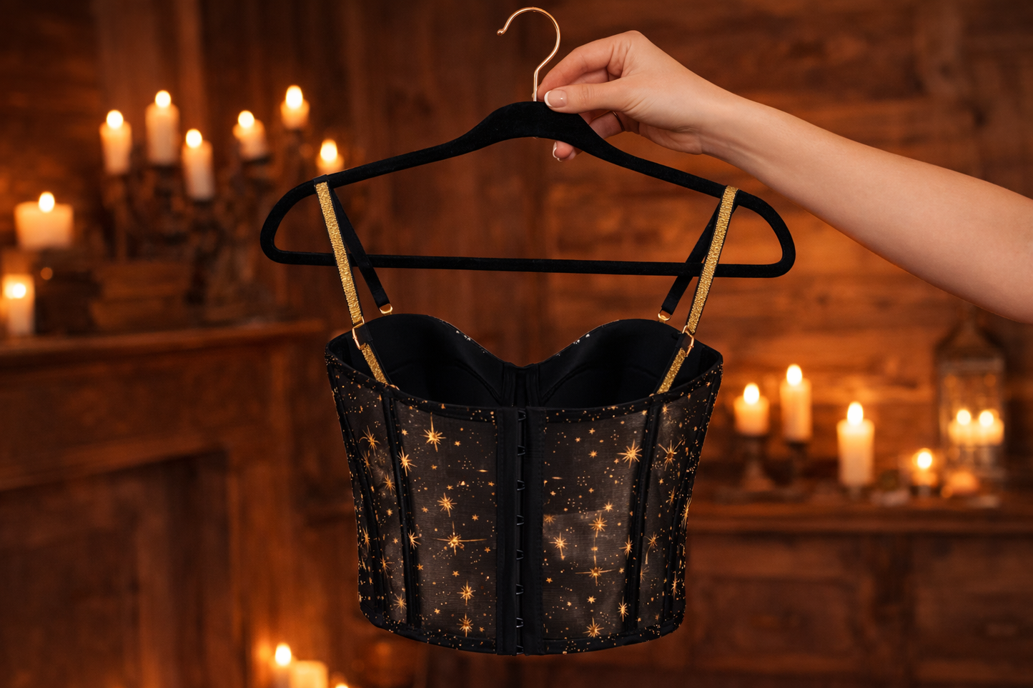 High Lady of the Night Court Corset | Starfall Inspired Celestial Gold & Black Waist
