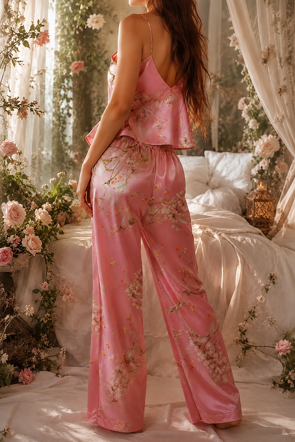 Elain Archeron Floral Satin Pajama Set