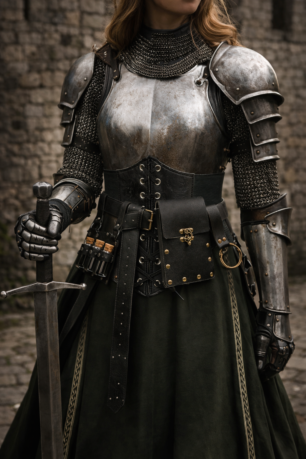 Renaissance Knight Armor Corset Belt | Medieval Valkyrie Inspired Leather Waist Cincher