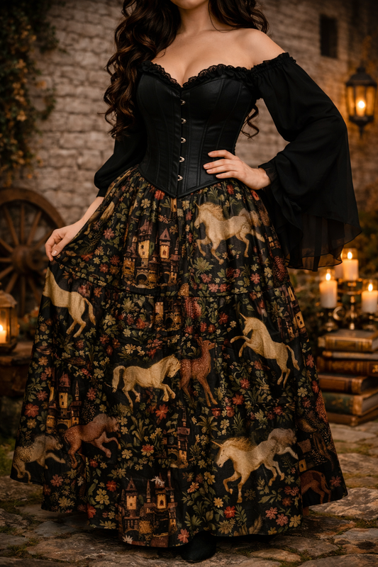 The Enchanted Forest Tapestry Skirt | Medieval Unicorn Fantasy Maxi